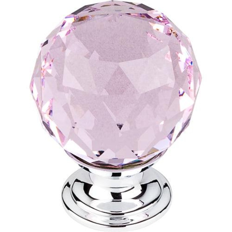 Top Knobs TK118PC Pink Crystal Knob 1 3/8 w/ Polished Chrome Base