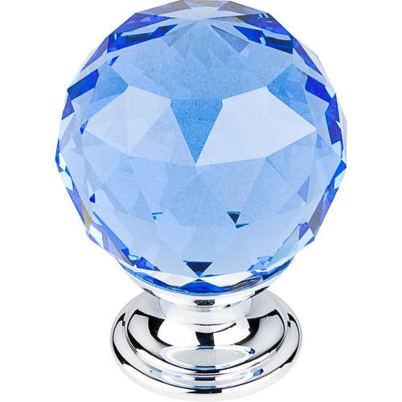 Top Knobs TK124PC Blue Crystal Knob 1 3/8 w/ Polished Chrome Base