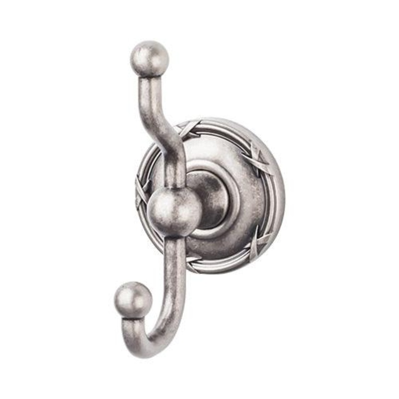 Top Knobs ED2APE Edwardian Bath Double Hook – Antique Pewter – Ribbon Backplate