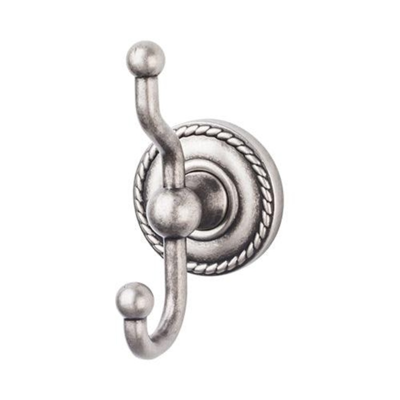 Top Knobs ED2APF Edwardian Bath Double Hook – Antique Pewter – Rope Backplate