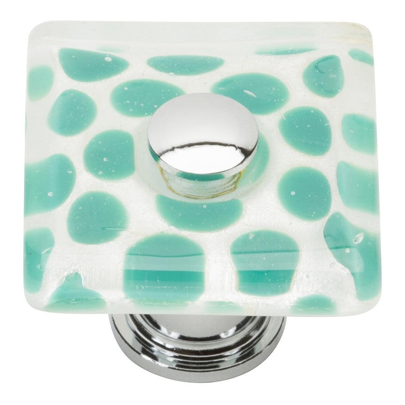 Atlas Homewares Emerald Polka Dot SquareGlass Knob 3228-CH Polished Chrome