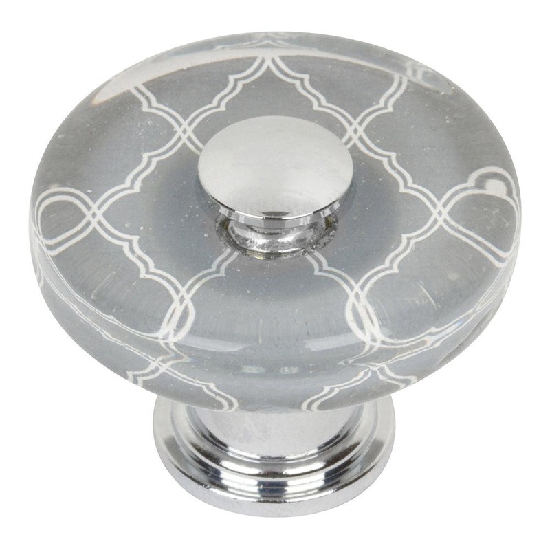 Atlas Homewares Quatrefoil Round Glass Knob 3233-CH Polished Chrome