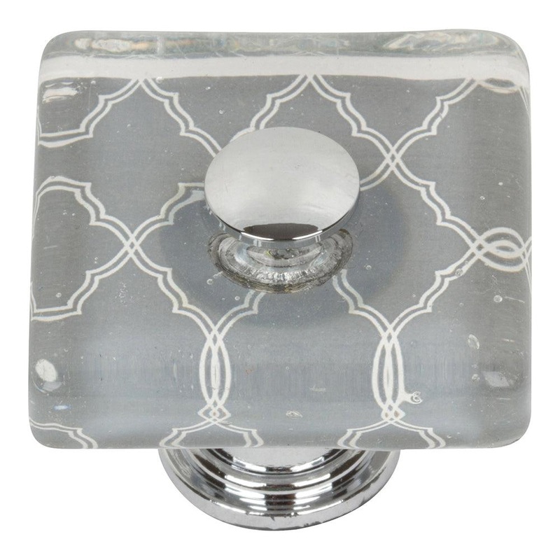 Atlas Homewares Quatrefoil SquareGlass Knob 3234-CH Polished Chrome
