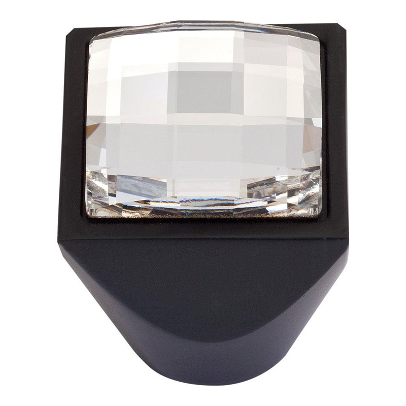 Atlas Homewares Large Swarovski Crystal Square Knob 3196-BL Matte Black