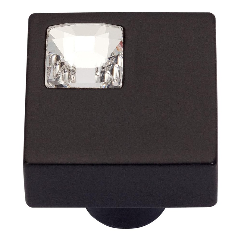 Atlas Homewares Off Center Swarovski Crystal Square Knob 3194-BL Matte Black