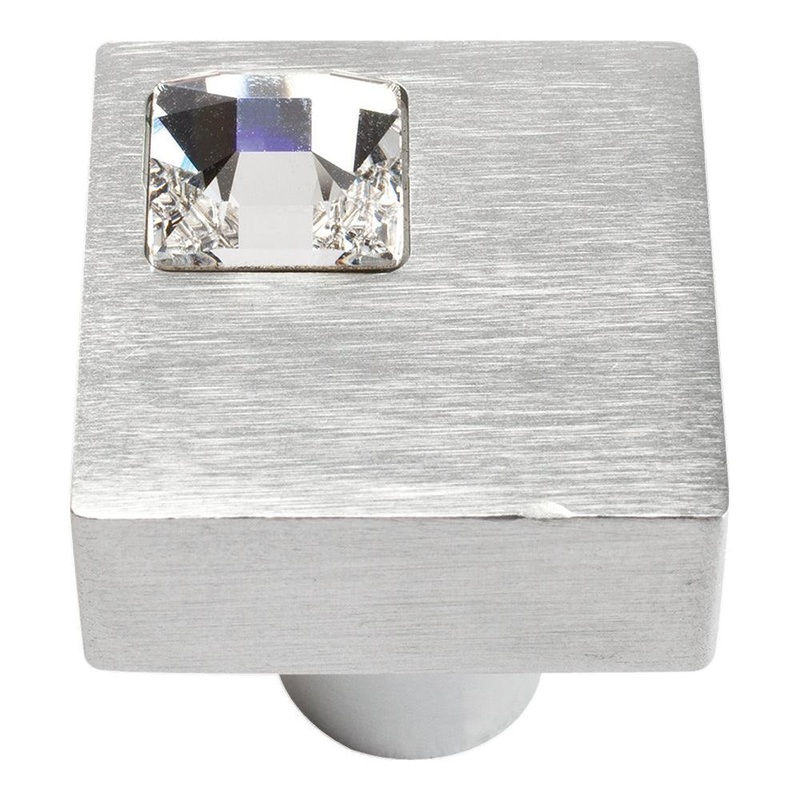 Atlas Homewares Off Center Swarovski Crystal Square Knob 3194-MC Matte Chrome
