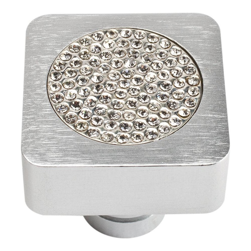 Atlas Homewares Small Czech Inset Crystal SquareKnob 3193-MC Matte Chrome