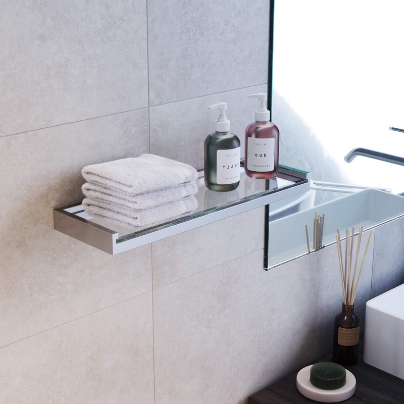 Fire Glass Shelf|***SELECT OPTION***|Chrome|Brushed Nickel|Matte Black